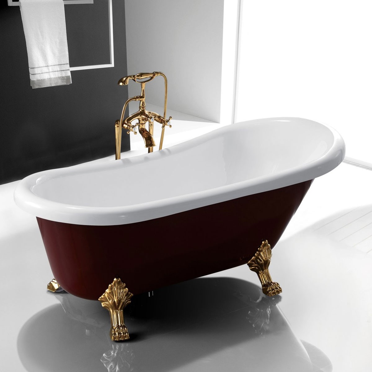 67 In Clawfoot Freestanding Bathtub - Acrylic Wine Red (DK-SLD-YG851)