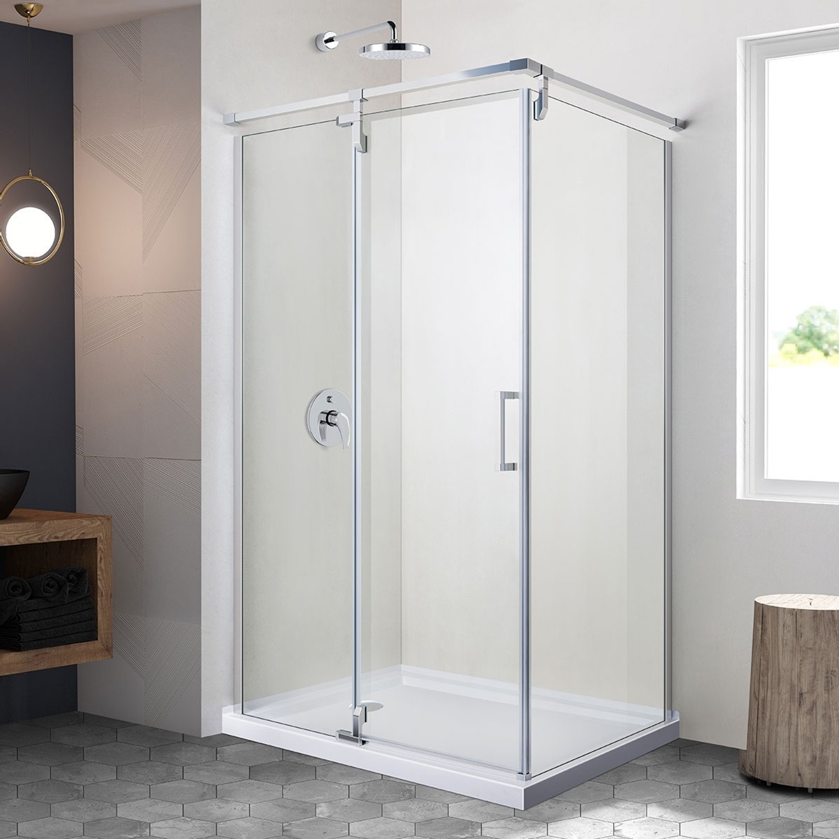 48" Porte de Douche Pivotante avec Panneau Latéral 36" (DK-ZD1002-8L)