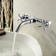 Robinet Fixé au Mur de Lavabo&Vasque - Trois Trous Double Levier - Laiton Fini Chrome (8830B)