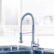 Robinet de Cuisine en Laiton Fini Chrome - Tête de Douche Rétractable avec Ressort Spiral (82H10-CHR-A)