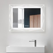 DECORAPORT 36 x 28 Po Miroir de Salle de Bain LED avec Bouton Tactile, Haut-Parleur Bluetooth, Lumières Tricolores, Anti-Buée, Luminosité Réglable, Montage Vertical & Horizontal (D1517-3628AB)