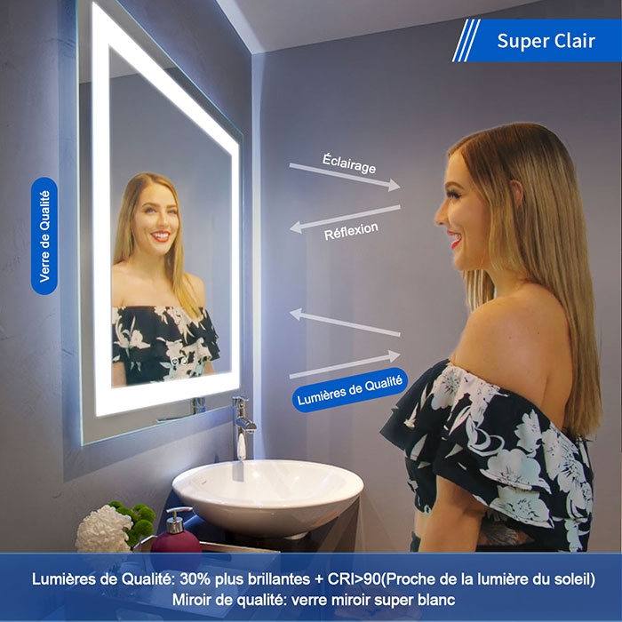 Miroir de salle de bain mural à LED en aluminium de 28 * 36 pouces